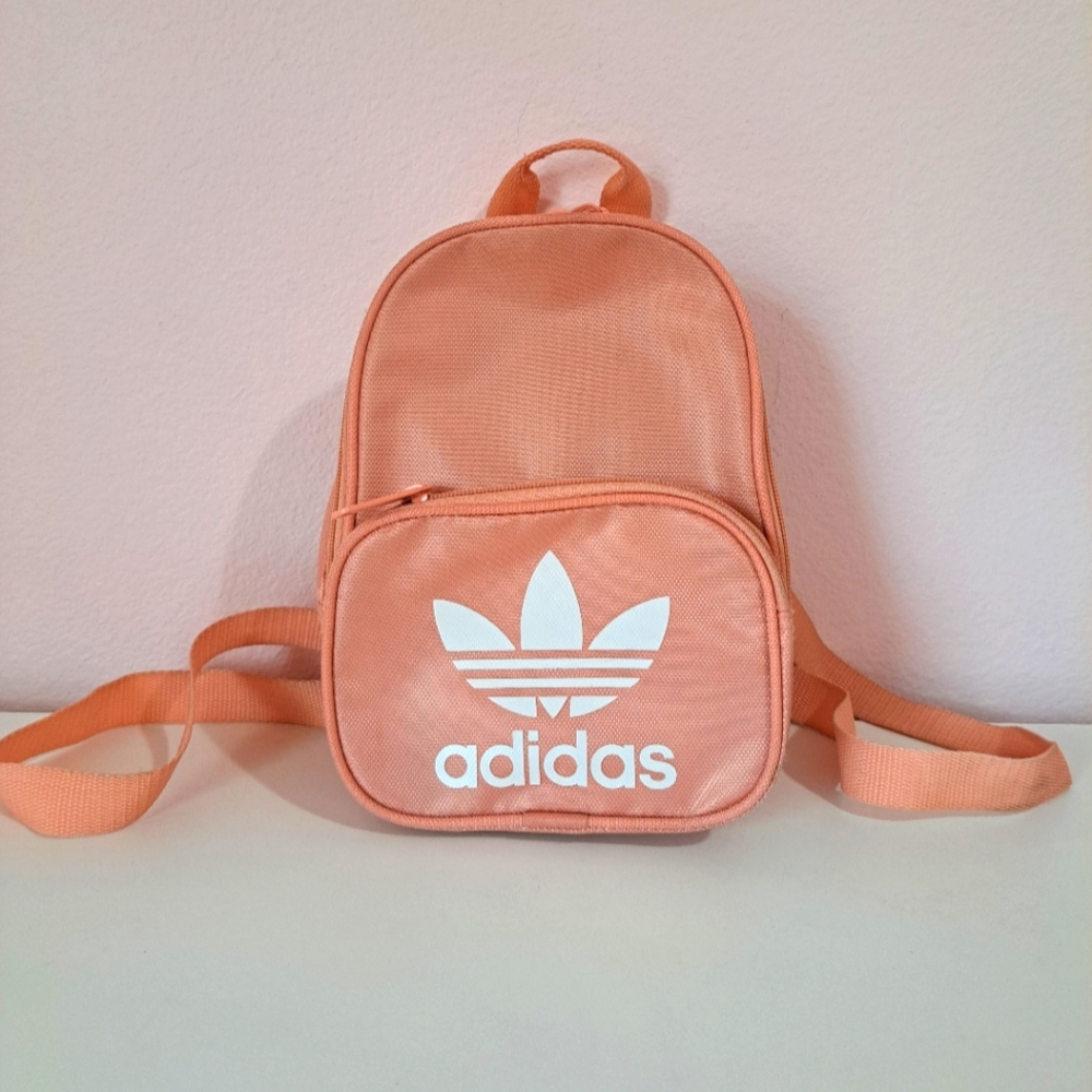 ADIDAS Peach Pink White Logo Zipper Backpack with Front Pocket LIKE NEW